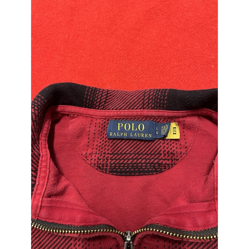 Men's Size Large Red Plaid Quarter Zip Pullover Long Sleeve - Picture 2 of 4